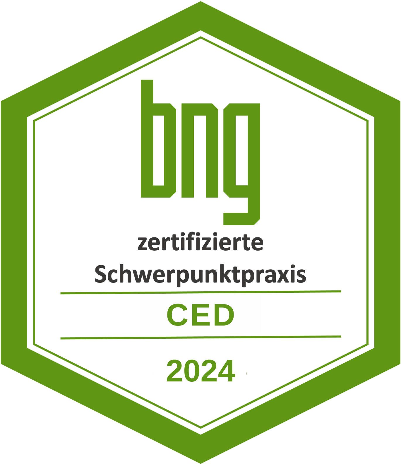 Zertifizierte Schwerpunktpraxis – CED Unsere Praxis ist eine vom bng (Bundesverband niedergelassener Gastroenterologen e.V. Deutschland) zertifizierte Schwerpunktpraxis zu Behandlung chronisch entzündlicher Darmerkrankungen (CED). Zu diesen Erkrankungen zählen zum Beispiel Morbus Crohn und Colitis ulcerosa.